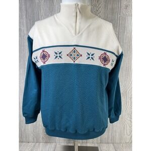 Vintage 90's Blast Blue Quarter Zip Long Sleeve Sweater Mothers Day Womens SZ PM